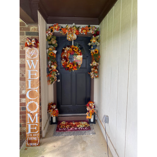 Fall wreath and  6ft welcome sign