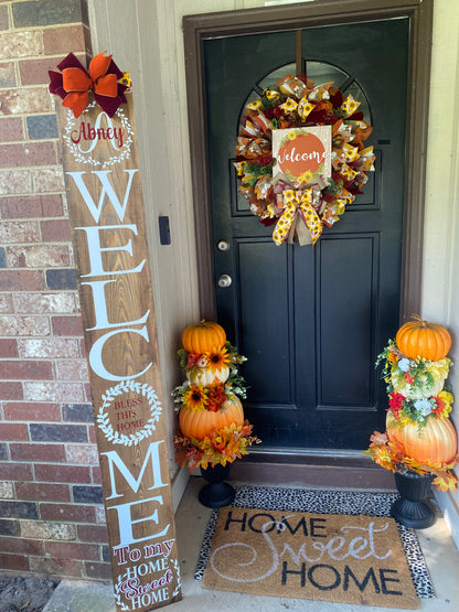 Fall wreath and  6ft welcome sign